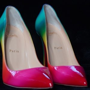 Authentic Christian Louboutin PIGALLE FOLLIES 100 PATENT RAINBOW Stilettos